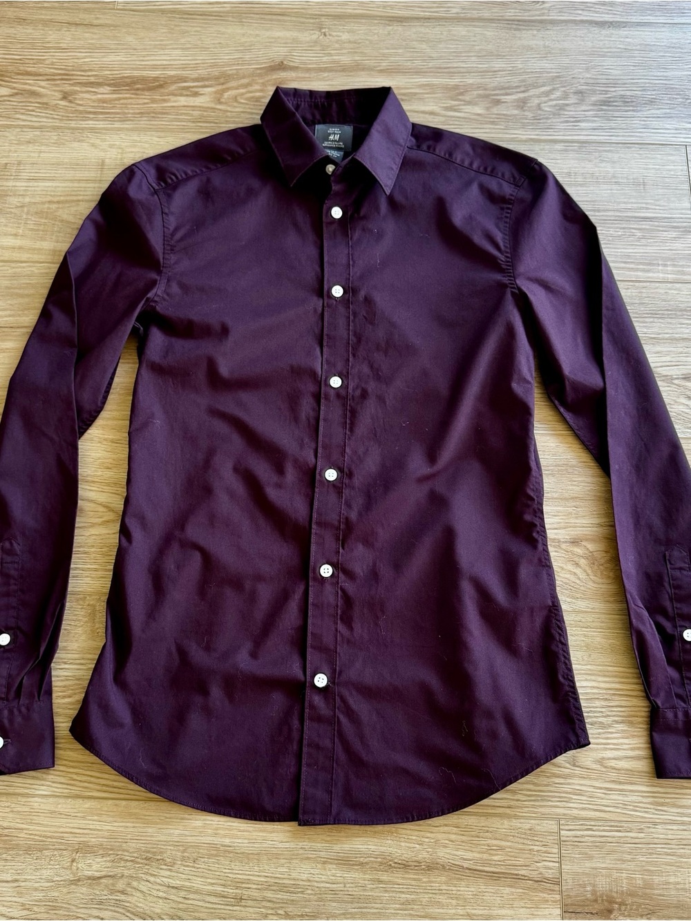 H&M Slim Fit Men's Button-Up Dress Shirt - Deep Plum